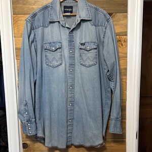 Wrangler Worked-In Grandpa Men's Long Sleeve  Blue Casual Button Down‎ Shirt XL